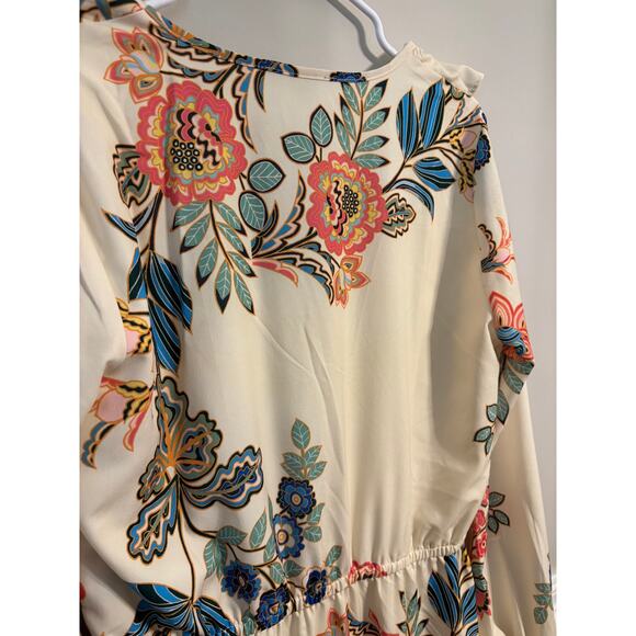 Boston Proper Boho Floral V Neck Ruffle Long Sleeve Maxi Size 12 - Picture 6 of 9
